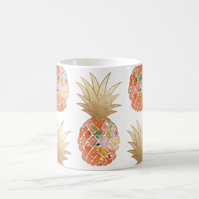 PixDezines Aloha Pineapple+Faux Guld Kaffemugg (Center)