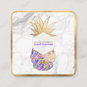 PixDezines ALOHA PINEAPPLE/FAUX GULD/MARBLE Fyrkantigt Visitkort