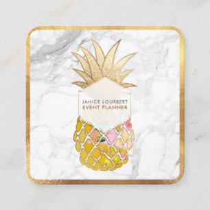 PixDezines ALOHA PINEAPPLE/FAUX GULD/MARBLE Fyrkantigt Visitkort