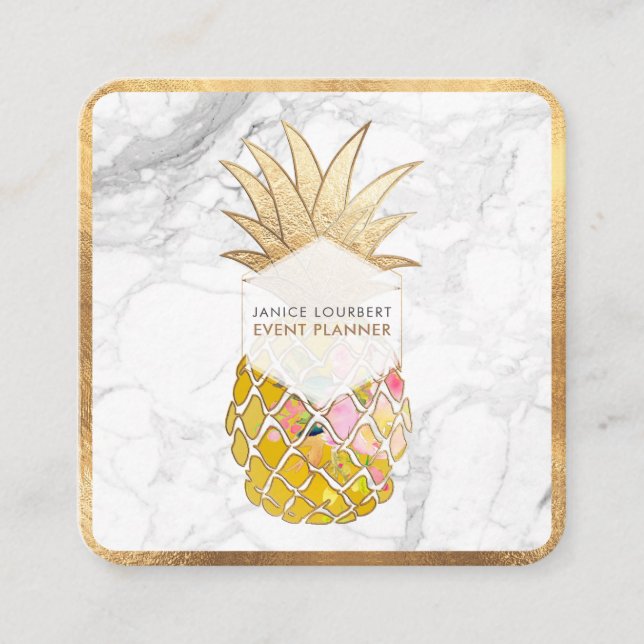 PixDezines ALOHA PINEAPPLE/FAUX GULD/MARBLE Fyrkantigt Visitkort (Framsida)