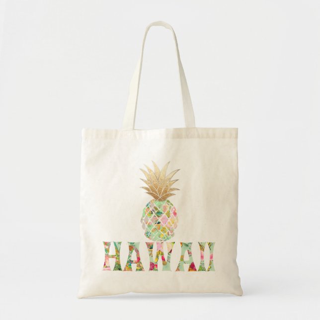 PixDezines Aloha Pineapple+Faux Guld Tygkasse (Framsidan)