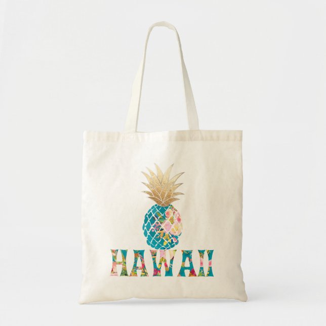 PixDezines Aloha Pineapple+Faux Guld Tygkasse (Framsidan)