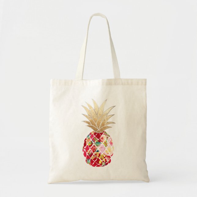 PixDezines Aloha Pineapple+Faux Guld Tygkasse (Framsidan)