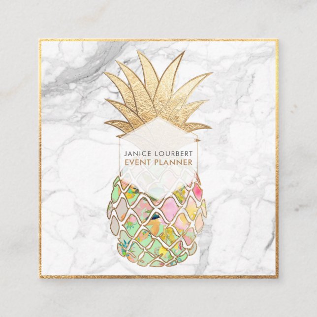 PixDezines ALOHA PINEAPPLE/MINT GRÖNT/FAUX GULD Fyrkantigt Visitkort (Framsida)