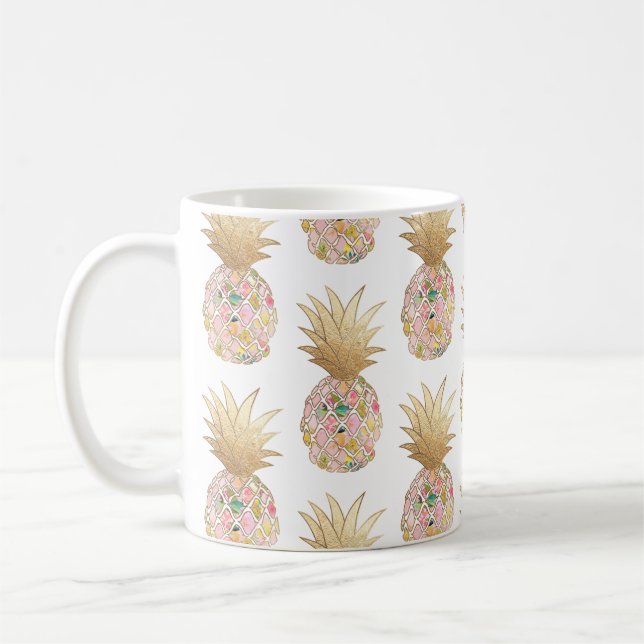 PixDezines Aloha Pineapple+Rosa+Faux Guld Kaffemugg (Vänster)