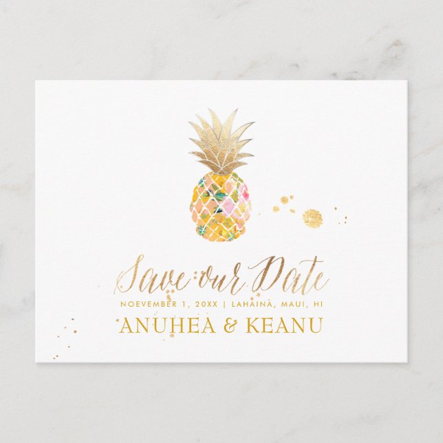 PixDezines Aloha Pineapple/Shock rosa/Save Date Meddelande Vykort (Framsida)
