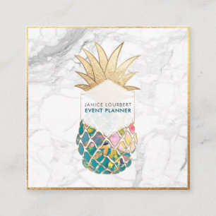 PixDezines ALOHA PINEAPPLE/TEAL BLUE/FAUX GULD Fyrkantigt Visitkort