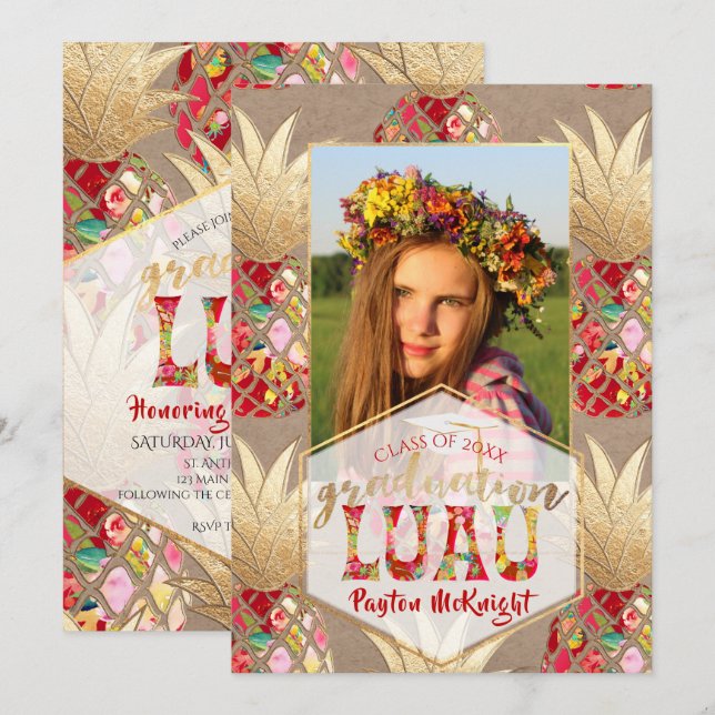 PixDezines Aloha Pineapples, Avslutnings Luau Inbjudningar (Fram/baksida)