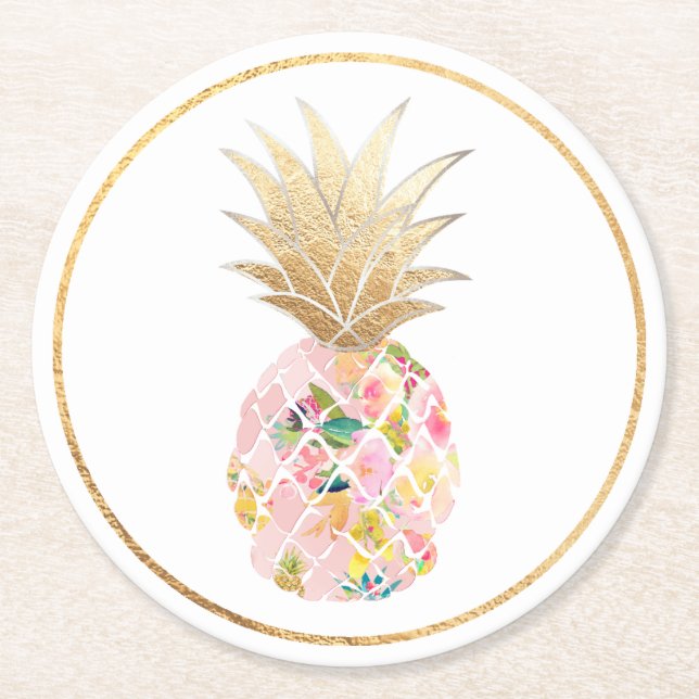 PixDezines Aloha Pineapples/Bakgrund för gör-det-s Underlägg Papper Rund (Framsidan)