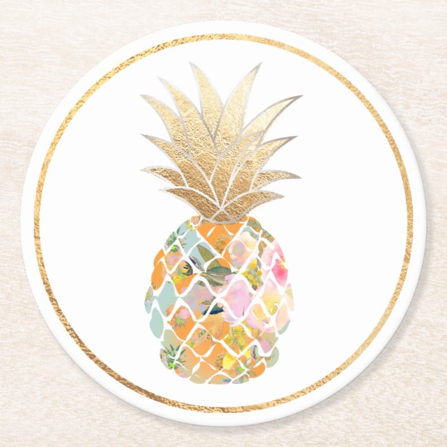 PixDezines Aloha Pineapples/DIY-bakgrund Underlägg Papper Rund (Framsidan)