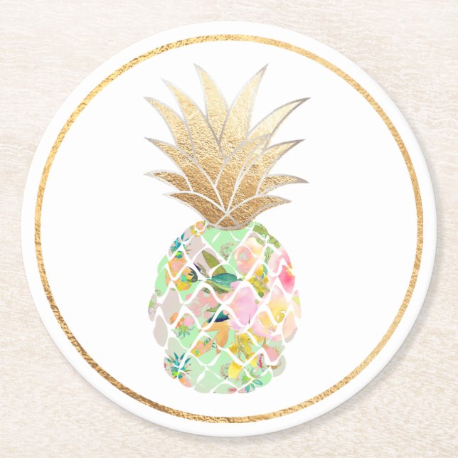PixDezines Aloha Pineapples/DIY-bakgrund Underlägg Papper Rund (Framsidan)