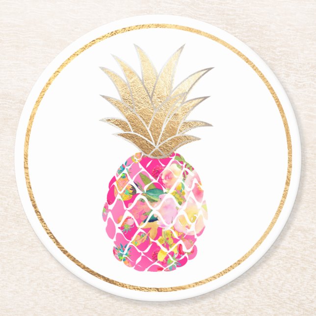 PixDezines Aloha Pineapples/DIY-bakgrund Underlägg Papper Rund (Framsidan)