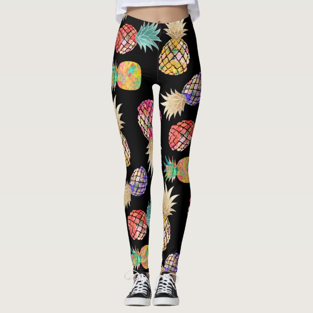 PixDezines Aloha Pineapples/DIY Bckgrand Färg Leggings (Framsida)