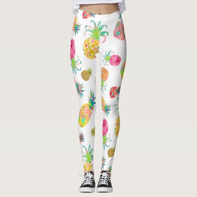 PixDezines Aloha Pineapples/DIY Bckgrand Färg Leggings (Framsida)