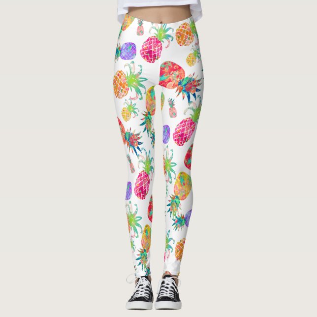 PixDezines Aloha Pineapples/DIY Bckgrand Färg Leggings (Framsida)