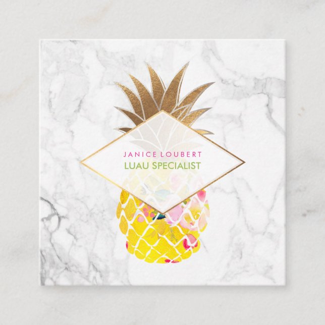 PixDezines Aloha Pineapples/Guld/Marble Fyrkantigt Visitkort (Framsida)