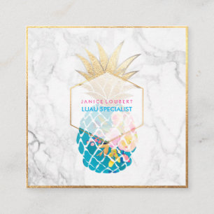 PixDezines Aloha Pineapples/Guld/Marmor Fyrkantigt Visitkort