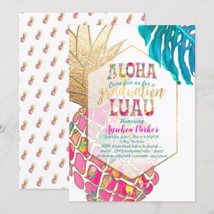 PixDezines Aloha Pineapples/Rosa/Studenten Luau Inbjudningar