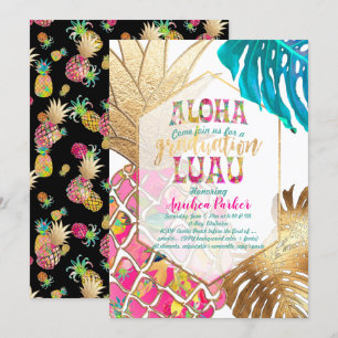 PixDezines Aloha Pineapples/Rosa/Studenten Luau Inbjudningar