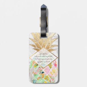 PixDezines Aloha Pineapples+Vit marmor Bagagebricka