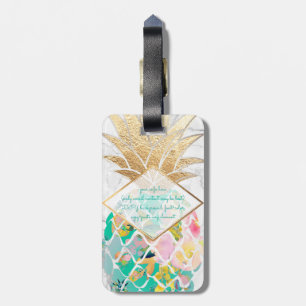 PixDezines Aloha Pineapples+Vit marmor Bagagebricka