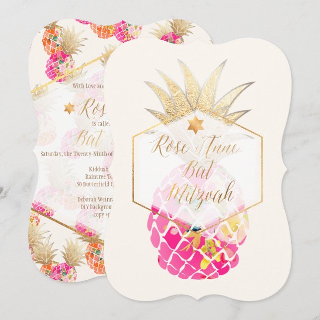 PixDezines Aloha Pineapples/Watercolor/Bat mitzvah Inbjudningar (Fram/baksida)