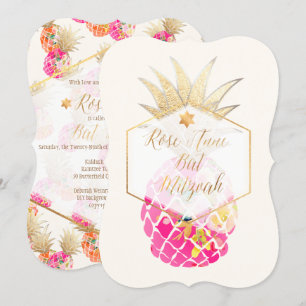 PixDezines Aloha Pineapples/Watercolor/Bat mitzvah Inbjudningar