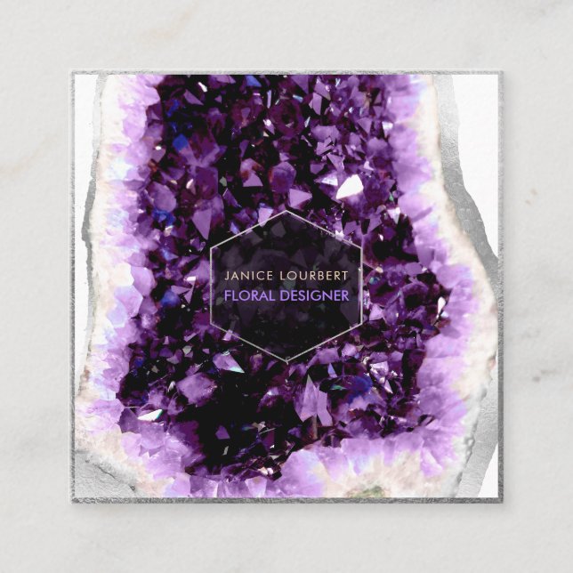 PixDezines Amethyst Quartz/Juvelry Designer Fyrkantigt Visitkort (Framsida)