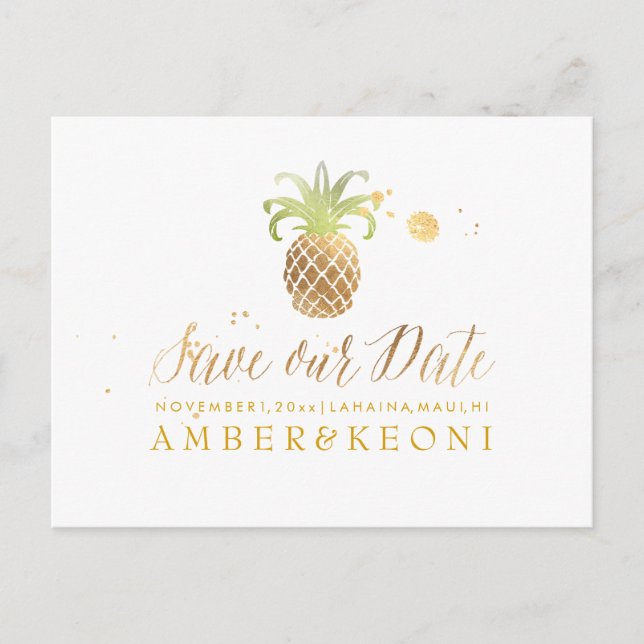 PixDezines Ananas/Falskt Guld/Spara Datum Meddelande Vykort (Framsida)