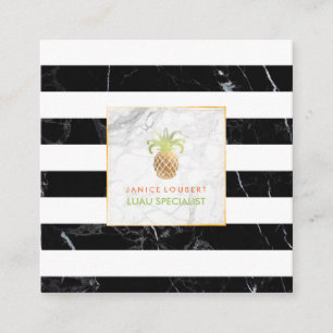 PixDezines ananas/Svart Rand Marble Fyrkantigt Visitkort