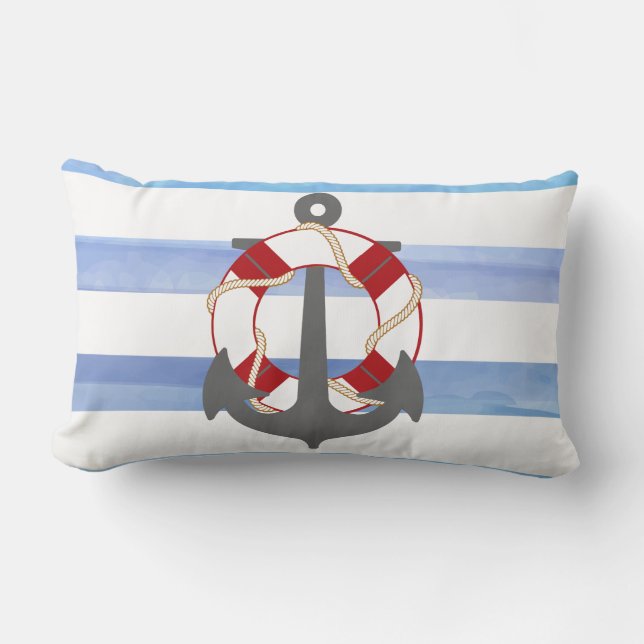 PixDezines-ankare/nautisk/hav/våg/vattenfärg Lumbarkudde (Framsida)