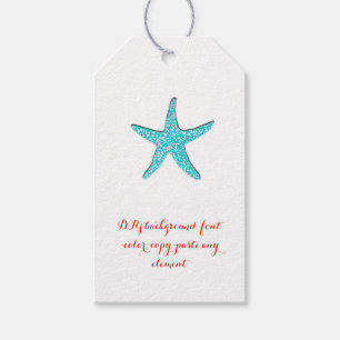 PixDezines Aqua Blue Starfish/DIY-bakgrund Presentetikett