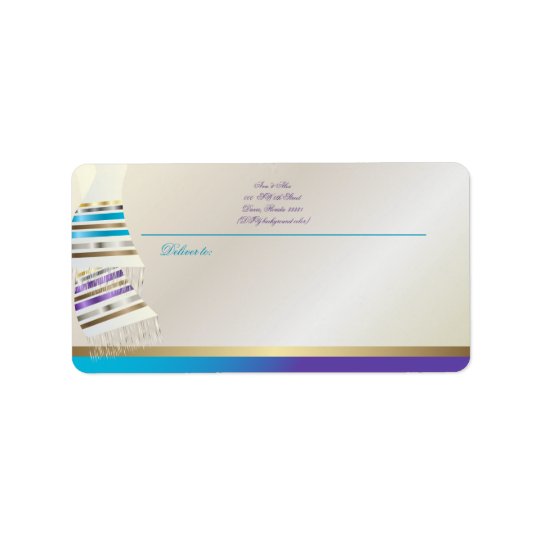 ✡PixDezines Aqua/purpurfärgade Tallits Adressetikett