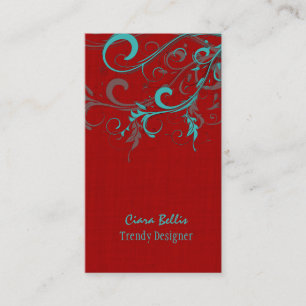 PixDezines aqua swirls/faux linen Visitkort