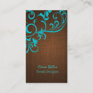 PixDezines aqua swirls/faux linen Visitkort