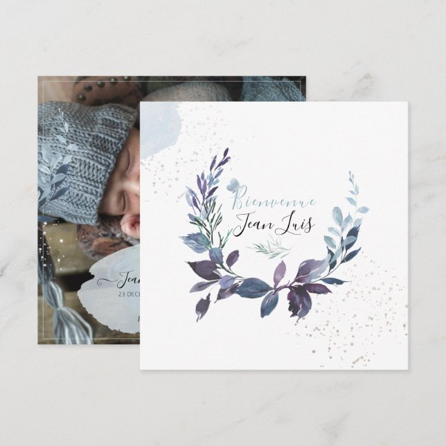 PixDezines Aquarelle Faire-part de NaissanceGarçon Inbjudningar (Fram/baksida)