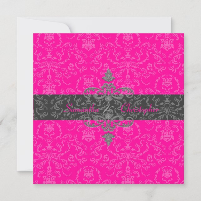 PixDezines Arianna Damask, Diy färg, shock rosa Inbjudningar (Framsida)