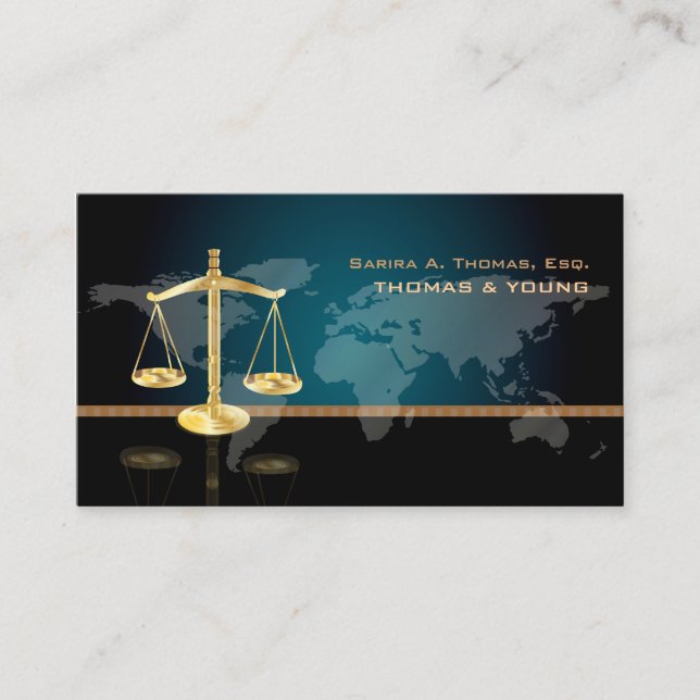 PixDezines ATTORNEY/TEAL/BLACK/WORLD MAP Visitkort (Framsida)