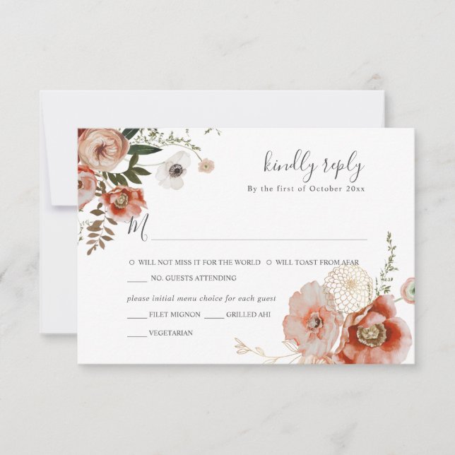 PixDezines Autumn Watercolor Flowers Marsala OSA Inbjudningar (Framsida)