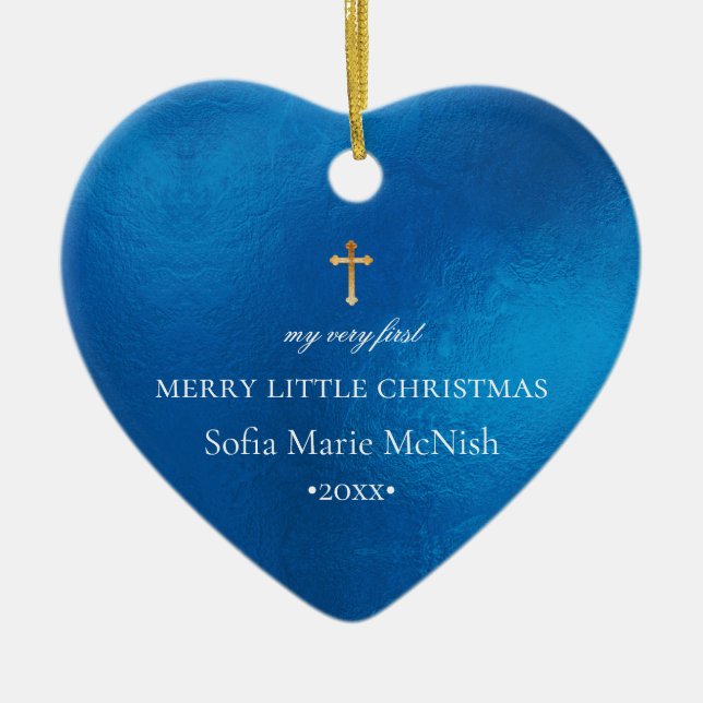 PixDezines Baby 1st-julfoto, Azure Julgransprydnad Keramik (Framsidan)