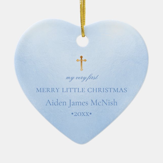 PixDezines Baby 1st-julfoto, Baby blue Julgransprydnad Keramik (Framsidan)
