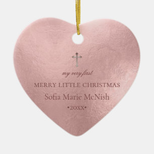 PixDezines Baby 1st-julfoto, Ro Guld Julgransprydnad Keramik