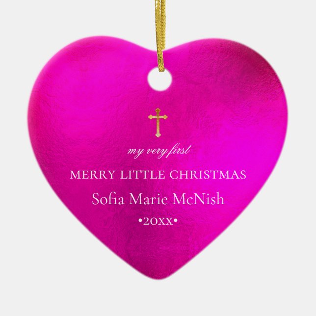 PixDezines Baby första jul, Shock rosa Julgransprydnad Keramik (Framsidan)