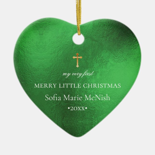 PixDezines Baby första julfoton, Emerald Julgransprydnad Keramik (Framsidan)