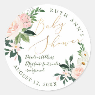 PixDezines Baby Shower, Blommigt vattenfärg, Runt Klistermärke