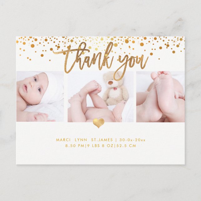 PixDezines Baby Shower Tack/Dazzled Faux Guld Vykort (Framsida)