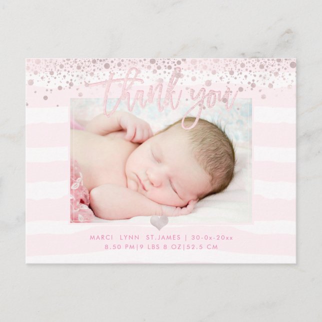 PixDezines Baby Tack/ Rosa Konfetti Vykort (Framsida)