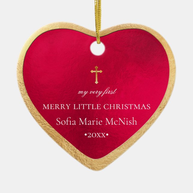 PixDezines Babys första jul, röd Julgransprydnad Keramik (Framsidan)