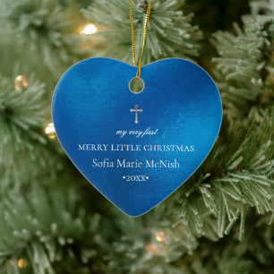 PixDezines Babys första julfoto, azurblå Julgransprydnad Keramik