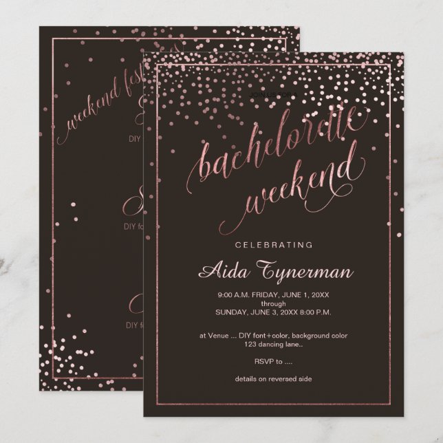 PixDezines Bachelorette Helg Faux Ro Guld Inbjudningar (Fram/baksida)